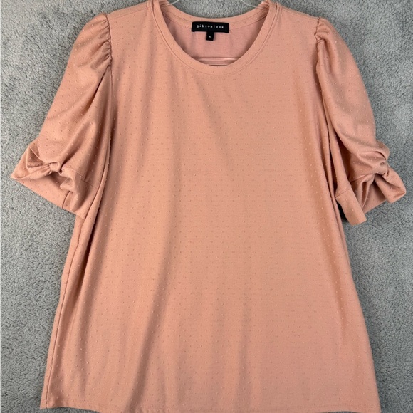 Gibson look women’s puff sleeves pink blouse XL preowned - Picture 2 of 9